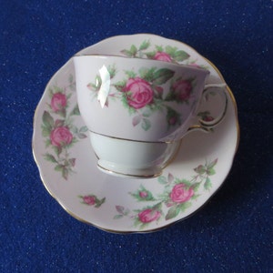 Vintage 1940s Colclough Cup and Saucer Set Moss Roses, Excellent Condition