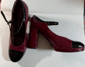 Marc by Marc Jacobs Mary Jane Heels | Red & Black Cap Toe Chunky Heel | Vintage Style Designer Shoes