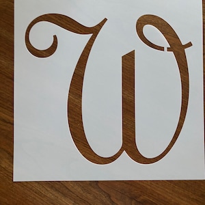 French Script Monogram Capital Letter W 10&quot;tall Stencil Customizable