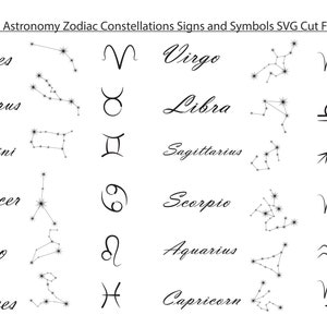 Astrologie symbolen, dierenriem symbolen, astrologie horoscoop SVG, sterrenbeelden tekenen SVG, symbolen, SVG-bestand knippen voor Cricut, Space Decor