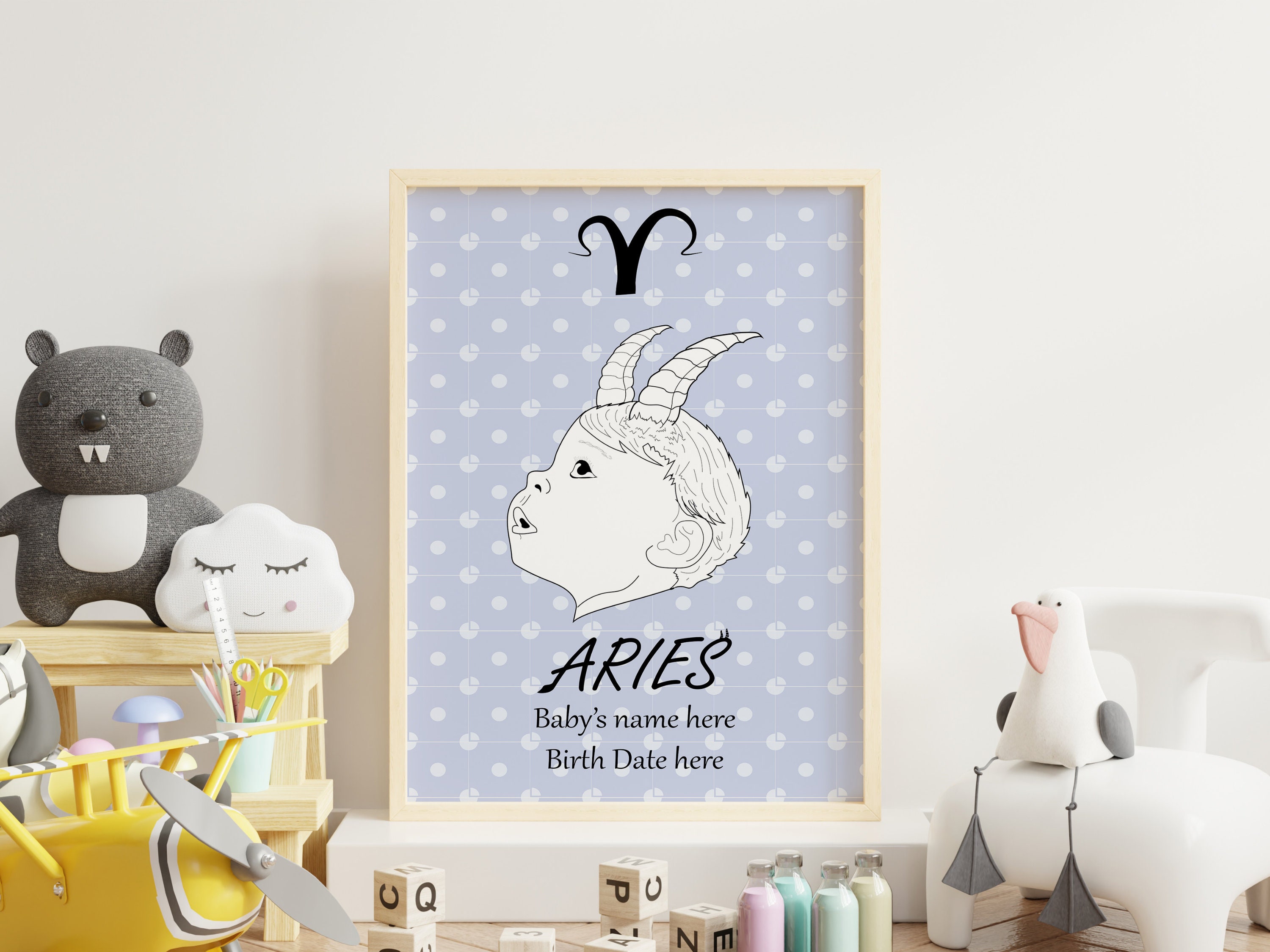 Personalized Baby Nursery Aries Printable Wall Art Birth