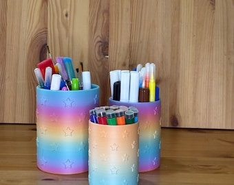 Kids Star Pattern Pen Holder Set, Crayon, Pencil Organizer (3-Piece)