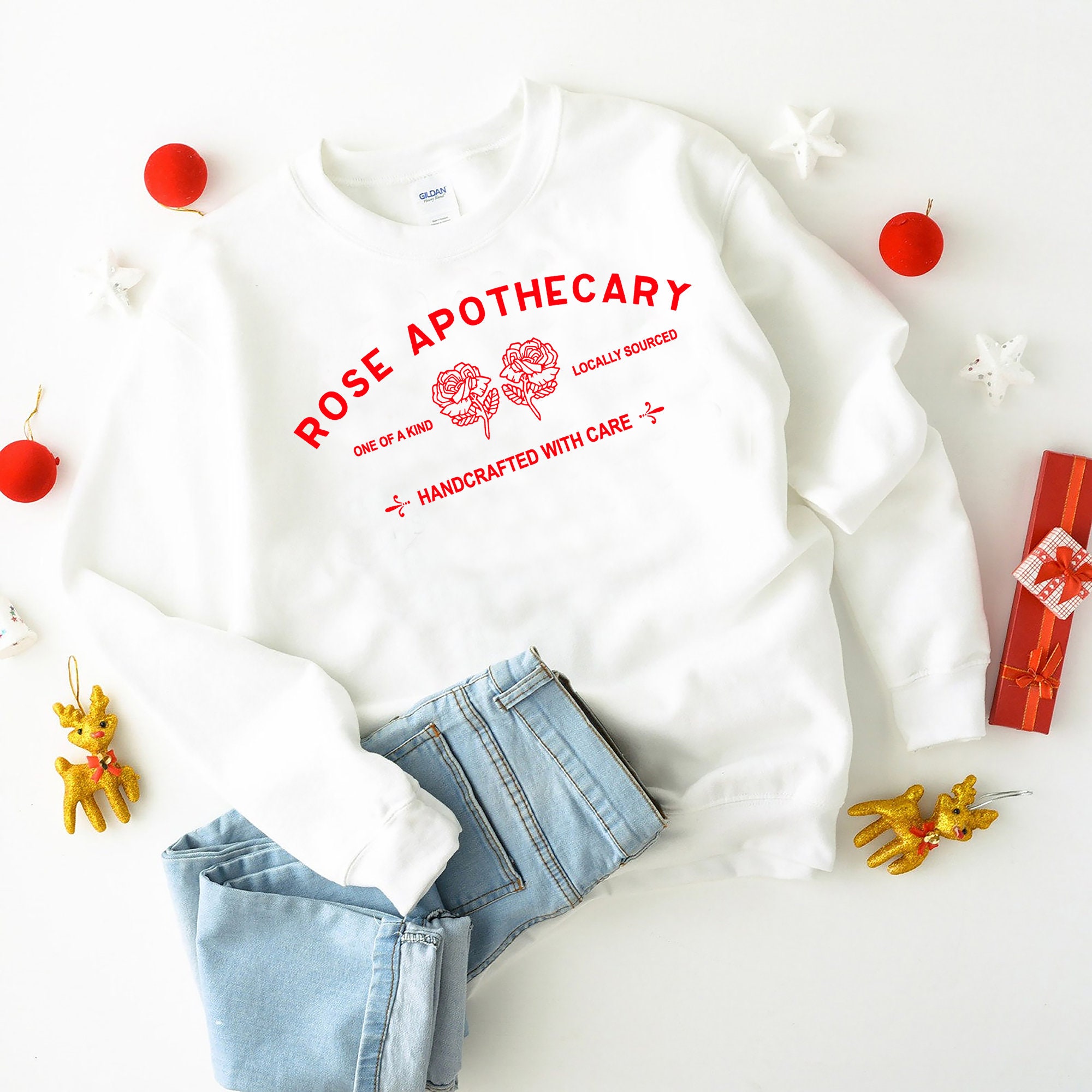 Rose Apothecary Sweatshirt, Schitt Creek Sweatshirt, Rosebud Sweatshirt, Moira Rose , Schitt Creek Gift, David Rose , Handcrafted with Care