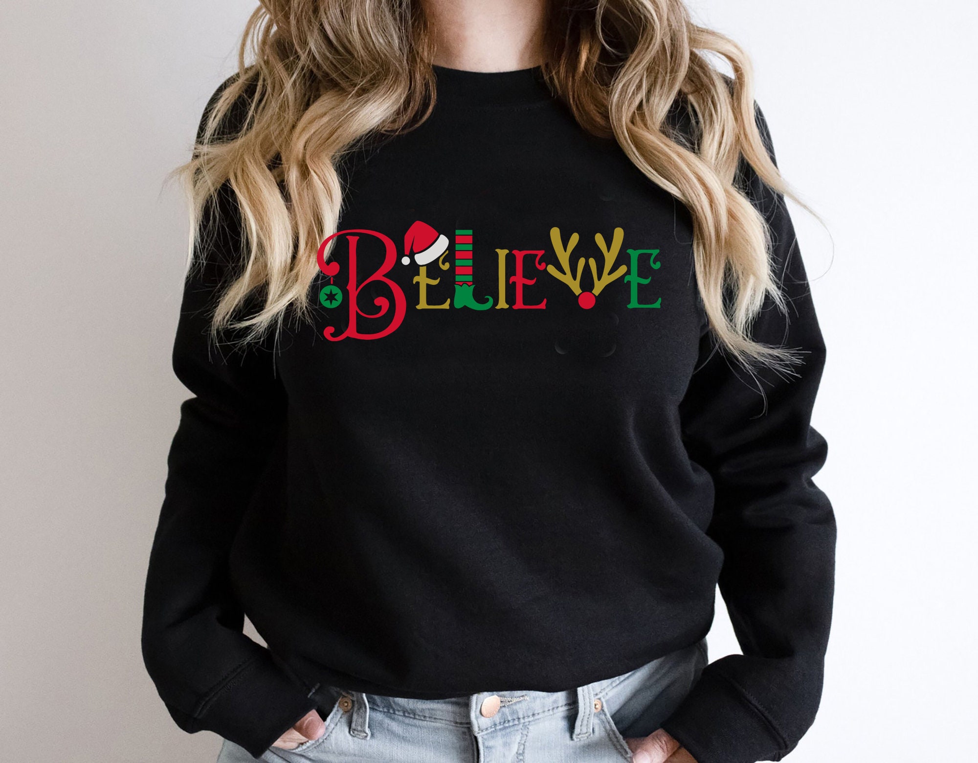 Discover Believe Christmas Sweatshirt, Christmas Sweater, Christmas Family Sweatshirt, Comfort Colors Sweatshirt, Pajamas, Christmas Family Party