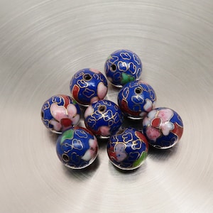 8 Piece 14k Gold Plated 12.5 mm Ball Bead Round Loose Enamel Floral Cloisonne Beads