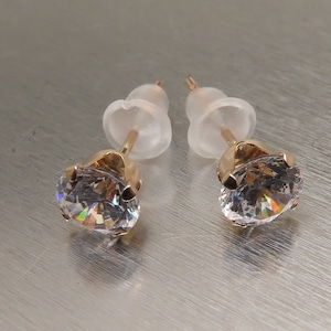 Small Lightweight Solid 10k Yellow Gold 5 mm Brilliant Solitaire CZ Minimalist Stud Earrings