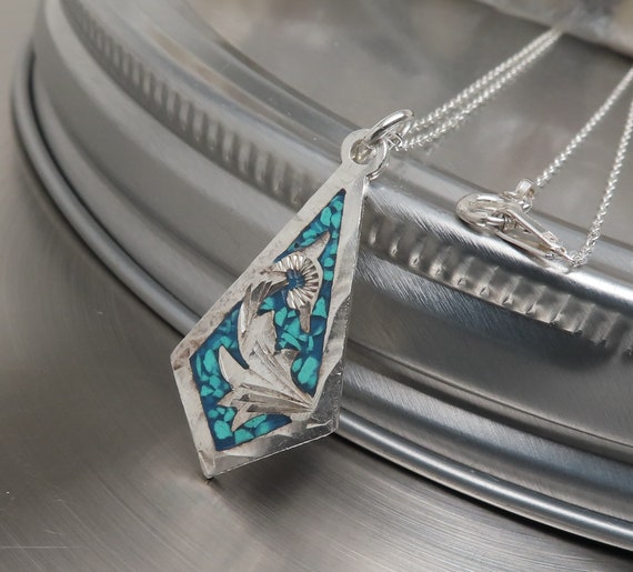 Sterling Silver Artisan Crushed Turquoise Art Nou… - image 1