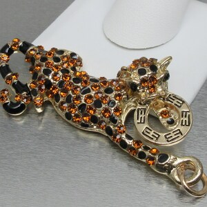 Gold Tone Rhinestone Bedazzled Sparkly 3D Jaguar Statement Pendant-CHUNKY!
