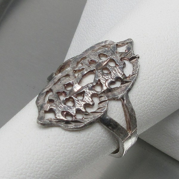 Vintage Solid 925 Sterling Silver Diamond Cut Brutalist Open Work Knuckle Ring ( SIZE: 7 1/4 )