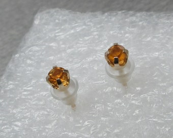 Solid 14k Yellow Gold 3 mm Round Solitaire Cut Orange CZ Light Minimalist Stud Earrings