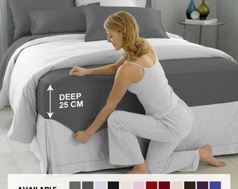 Sábana ajustable extra profunda de 25 cm, ropa de cama de mezcla de algodón suave