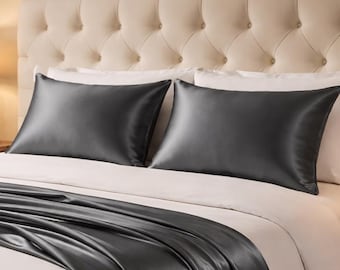 Satin Pillow Cases Soft & Smooth Grey Pillowcases for Comfortable Sleep Skin Friendly Skin Care Hair Care
