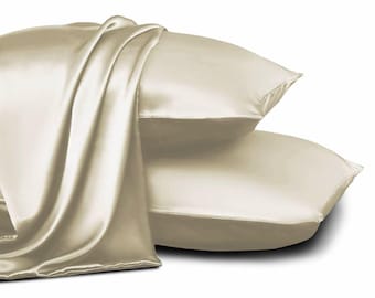 Juego de fundas de almohada con tacto de seda satinada (paquete de 2) - Refrescante, con certificación Oeko-Tex