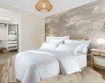 Juego de funda nórdica a rayas satinadas, calidad hotelera, mezcla de algodón