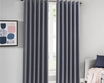 Par de cortinas opacas térmicas gruesas y pesadas con aislamiento, anillo superior con ojales + alzapaños