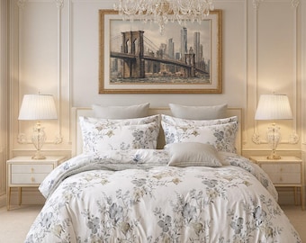 Juego de edredón acolchado con estampado floral de 13,5 tog, 220 x 240