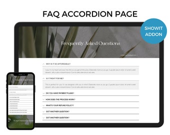 FAQ Page Template, Showit Website Add-On, Frequently Asked Questions, Landing Page, FAQ Accordion, Photography Website, Coaching Template