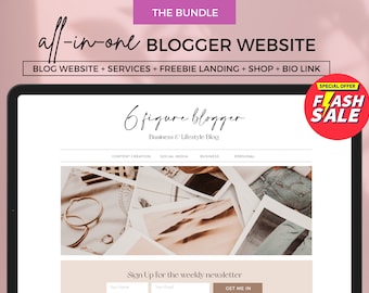 Blogger Website Template Bundle with Shop & Services, Showit Template for Bloggers, Blogger Template, Blogging Website, Digital Download