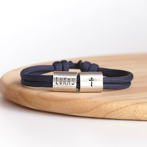Kommunion Kreuz Armband personalisiert mit Gravur handgestempelt zur Konfirmation, Taufe, Firmung 2 Elemente einseitig
