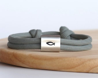 Communion fish bracelet personalized with hand-stamped engraving for Confirmation, Baptism, etc.