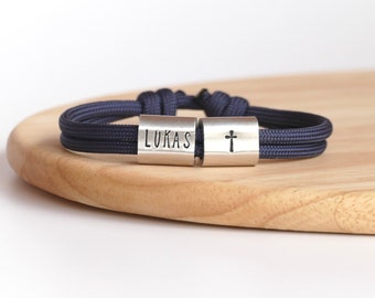 Communion cross bracelet personalized with engraving, hand-stamped for Confirmation, Baptism, First Communion