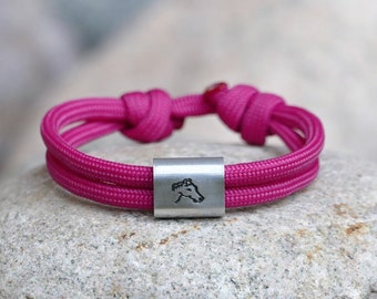 Pulsera de caballo para niña, hecha de cuerda de vela, personalizable, grabado estampado a mano.