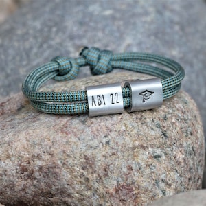 Abitur Armband personalisiert aus Segeltau, handgestempelte Gravur, Geschenk Abitur 2025