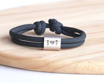 Men's bracelet with custom engraving, personalized partner bracelet with initials