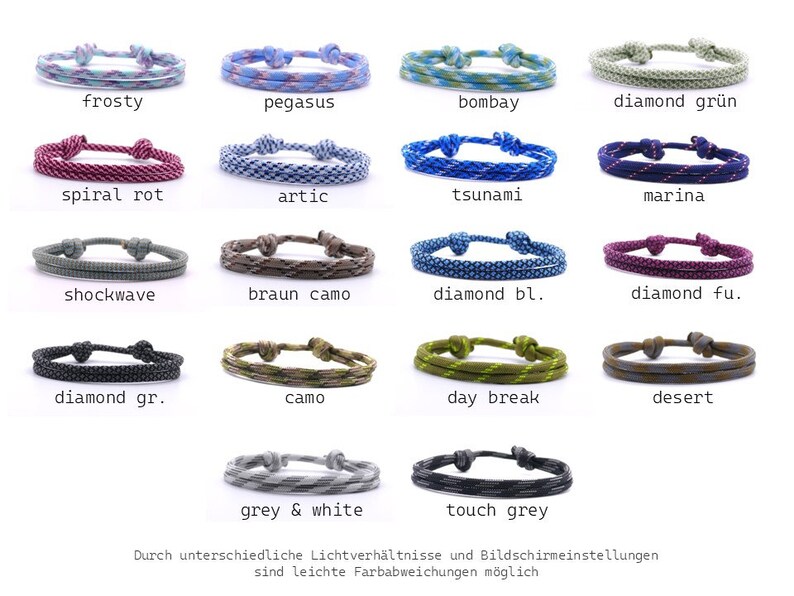 Puede incluir: Una colecci&oacute;n de 14 pulseras de paracord de diferentes colores y patrones. Las pulseras est&aacute;n dispuestas en cuatro filas de tres, con una pulsera en la fila inferior. Las pulseras est&aacute;n todas hechas del mismo tipo de paracord, pero tienen diferentes colores y patrones. Las pulseras est&aacute;n todas atadas con un nudo al final.