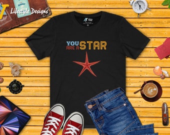 You Are A Star Starfish Tee – Motivational Minimalist Typography T-Shirt, Inspirational Self-Love Graphic Tee