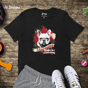 Cartoon White French Bulldog T-Shirt - Expressive Eyes, Edgy Abstract Splatter Design - Unique Dog Lover Gift, Pet Owner Apparel shirt