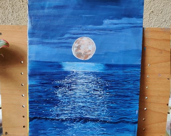 Landscape Acrylic Painting Moonlight Painting Canvas Etsy