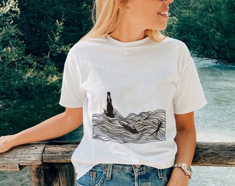 Organic Relaxed Unisex T-Shirt / Ocean / Wave / Vegan / Organic / Fair Trade / Sea / Adventurers / Round neck / Black / Dive Deep