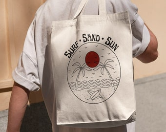 Surf & Sun 100% Cotton Bag-Organic Jute Bag-Thick Fabric-Surfing-Tote Bag Canvas Shopping Bag-Fabric Bag-Ecological Gift