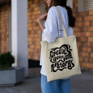 Organic jute bag thick fabric / create your own story / tote bag / statement / sustainable / lettering / fabric bag / organic cotton / motivation