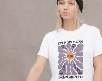 Keep Growing Unisex T-Shirt 100% Organic Cotton with Casual Fit - Graphic T-Shirt with Print for Men and Women - Motivational Saying