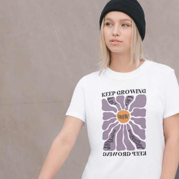 Keep Growing Unisex T-Shirt 100% Bio Baumwolle mit Lässiger Passform - Grafik T-Shirt mit Print für Männer und Frauen - Motivations Spruch