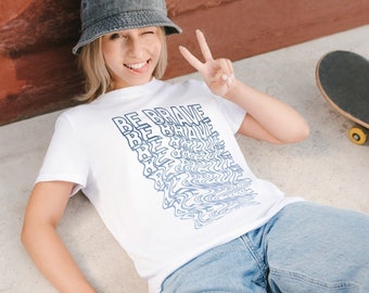 Be Brave Unisex Bio Baumwolle T-Shirt-Nachhaltig & Fairtrade mit relax Passform -Front Print-Rundhals-Organic-Design-Statement Shirt