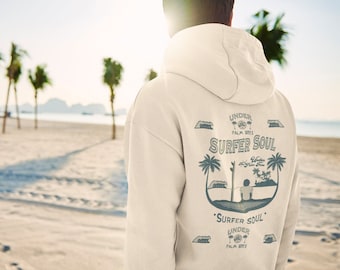 Surfer Soul Organic Unisex Hoodie-Printed on Both Sides-Surfboard-Beach-Sea-Gift-Surfing Sweater-Outdoor-Sustainable