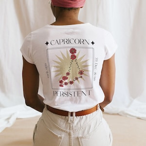 Capricorn Ladies Organic T-Shirt-Slim Fit-Capricorn-Star Sign-Zodiac-Gift-Horoscope Astrology-Floral-Digital Print