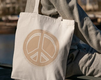 100% cotton thick fabric bag Peace Design for on the go, organic tote bag, tote bag as a gift, sustainable, vegan bag, peace