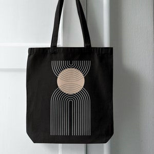 Abstract Organic Cloth Bag Canvas Tote Bag Digital Printing Market Bag Minimal Black Shopping Bag, Eco-Friendly Bag Tote Bag image 1