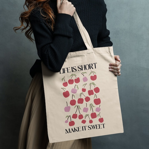 Sweet Cherry Organic Stofftasche Canvas-nachhaltig einkaufen-Umweltfreundliche Baumwolltasche-Plastiktüten Alternative-Recycelte Baumwolle