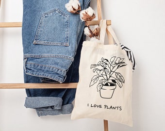 I Love Plants Organic fabric bag canvas-sustainable shopping-environmentally friendly cotton bag-plastic bags alternative-recycled statement