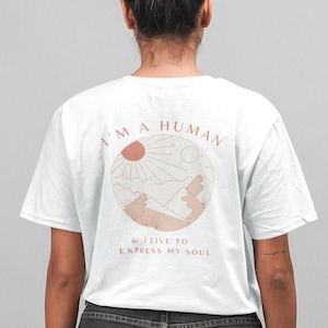 Unisex T-Shirt 100% Organic Cotton - Human Motif Shirt - Casual Fit - T-Shirt with Back Print for Men and Women - Spirit Graphic
