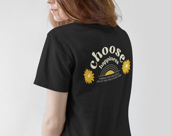 Camiseta unisex Happiness 100% algodón orgánico con ajuste regular - Impresión digital en la espalda - Elige camiseta gráfica Happiness para hombre y mujer