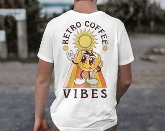 Retro Unisex T-Shirt 100% Organic Cotton - Graphic T-Shirt with Round Neck, Back Print Design and Casual Fit - Retro Coffee Vibes Hippie