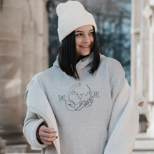 Take Care Organic Unisex Hoodie-Sustainable-For Our Earth-Digital Print-Our World-Environment-Sustainable-Gift-Slow Fashion-Organic