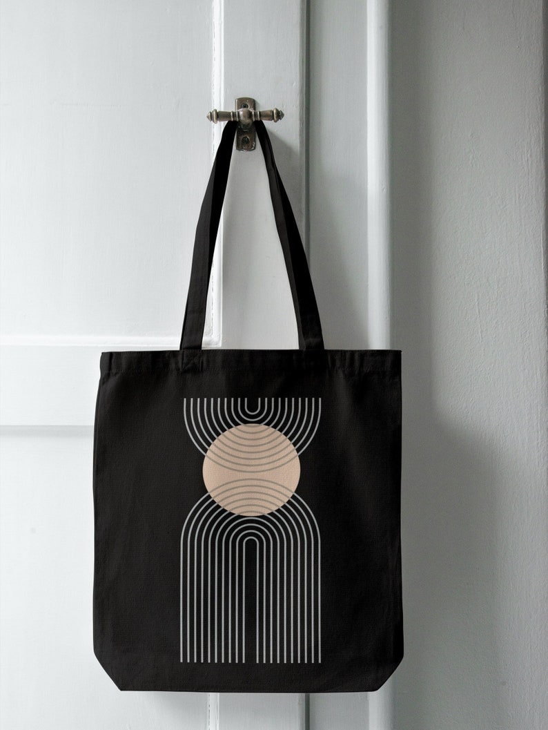 Abstract Organic Cloth Bag Canvas Tote Bag Digital Printing Market Bag Minimal Black Shopping Bag, Eco-Friendly Bag Tote Bag image 1