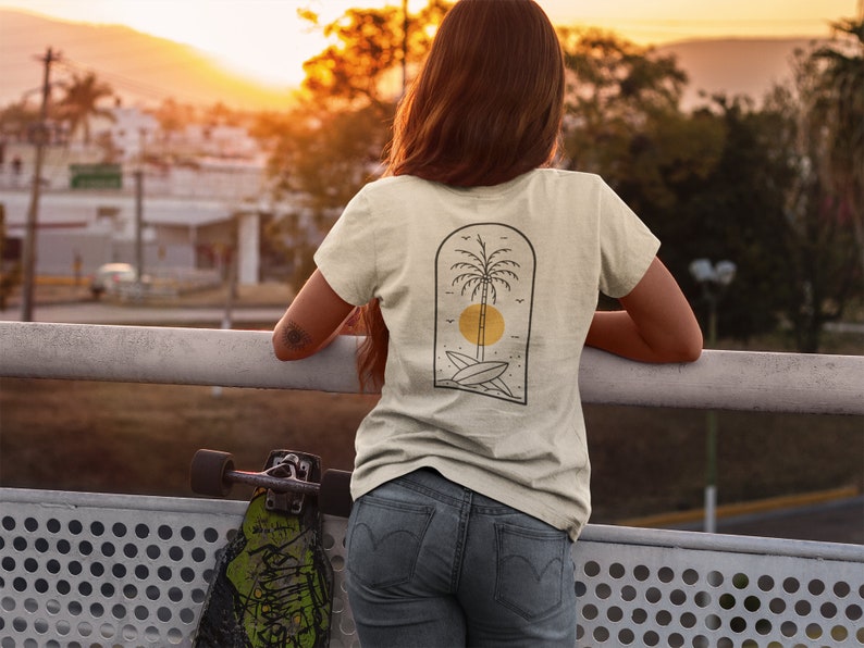 Surf and Sun Unisex T-shirt Organic Normal Fit Bio Digital Print Gift for My Girlfriend Sun and Surf Sunshine image 5